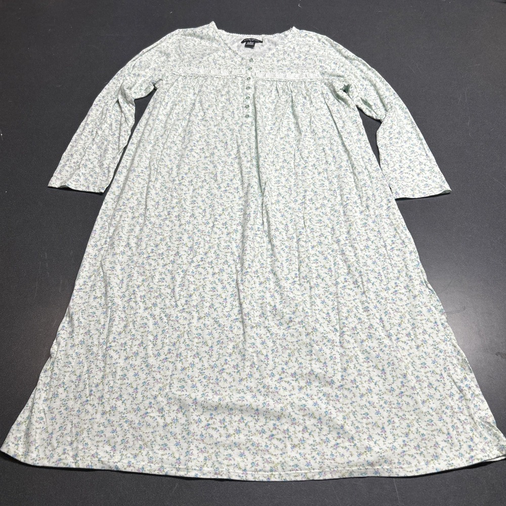 Earth Angels Blue Purple Green Floral Nightgown M Long Sleeve Lightweight